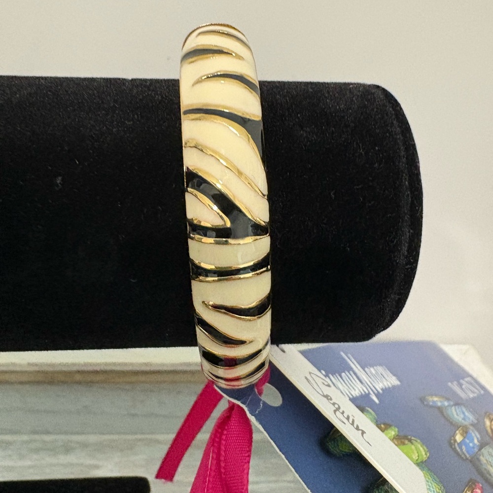 Sequin Enamel Bangle Bracelet in Taupe with Black and Gold swirl, NWT